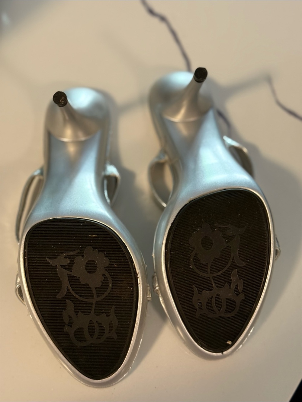 Silver Rhinestone Ring Heel Sandals - Picture 4 of 5